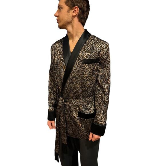 L.W. Wardy Leopard Jacquard Satin Smoking Jacket XS Made in USA - Picture 6 of 17